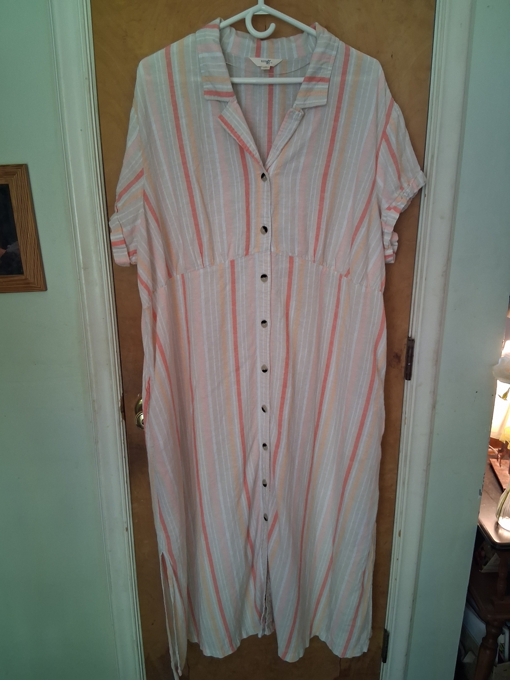 Terra & Sky Peach and White Striped Shirt Dress